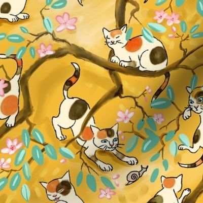 Calico Cats in the Cherry Tree 12 inch