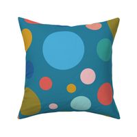 Clown Spots - olive, blue and pink on teal - large scale