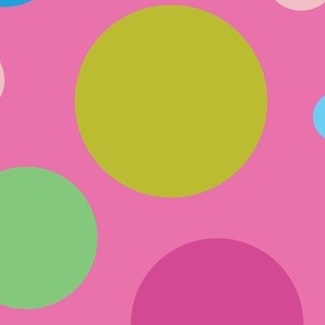 Clown Spots - blue and olive on pink - large  scale