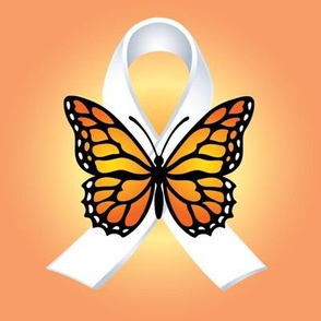 White Ribbon and butterfly on Peach