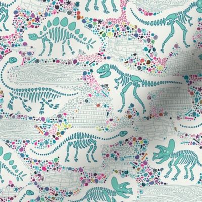 Dinosaur Fossils -  aqua on white - Medium