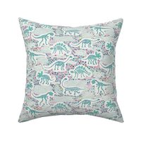 Dinosaur Fossils -  aqua on white - Medium