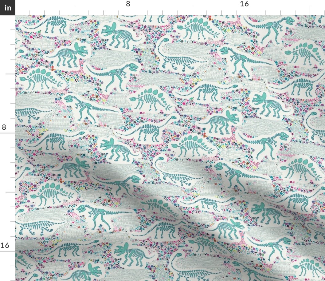 Dinosaur Fossils -  aqua on white - Medium