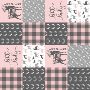 (2" small scale) You are so deerly loved / little lady - pink and grey plaid - woodland patchwork (90) C198BS