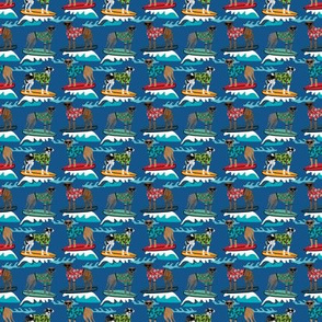 TINY - great dane surfing dog fabric - dog fabric, great dane fabric, surfing fabric, surf fabric, wave - dark blue