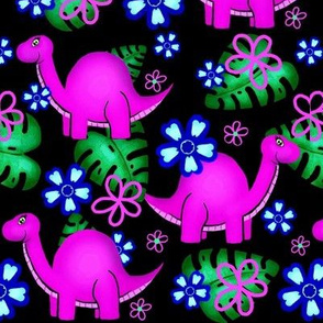 Prehistoric Pink / Dinosaur/Flowers & Leaves