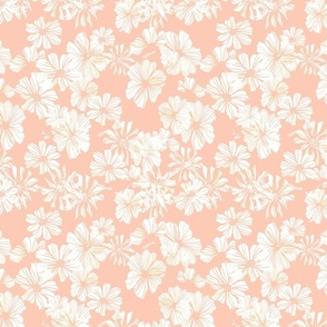 Line Floral Silhouette - Coral Pink - Multi directional flowers - Medium