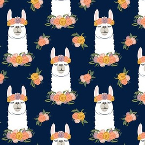 floral llama - fall floral on navy - LAD19