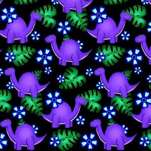 Prehistoric Purple / Dinosaur/Flowers & Leaves    
