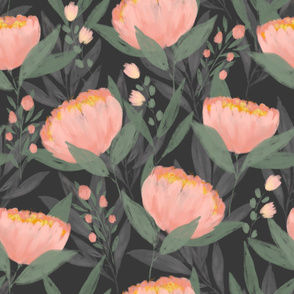 Peonies on Grey large scale