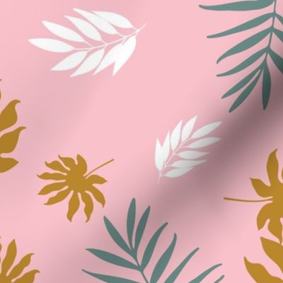 Tropical Leaves on Pink