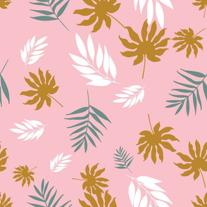 Tropical Leaves on Pink