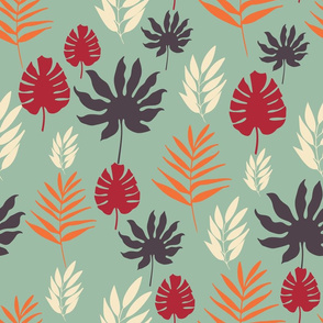 Tropical Leaves on Teal Background