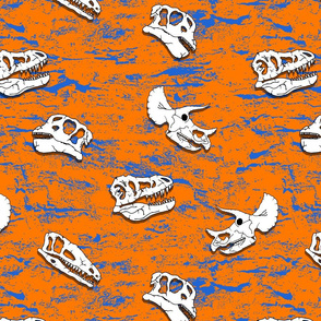 dinosaur fossils on orange and blue