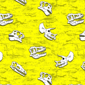 dinosaur fossils on yellow