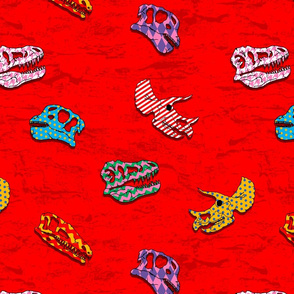 patterned dinosaur fossils on red
