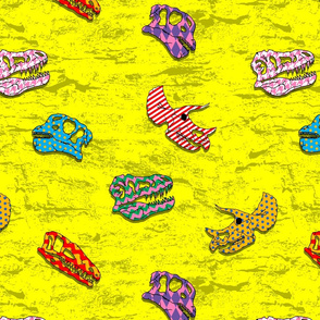 patterned dinosaur fossils on yellow