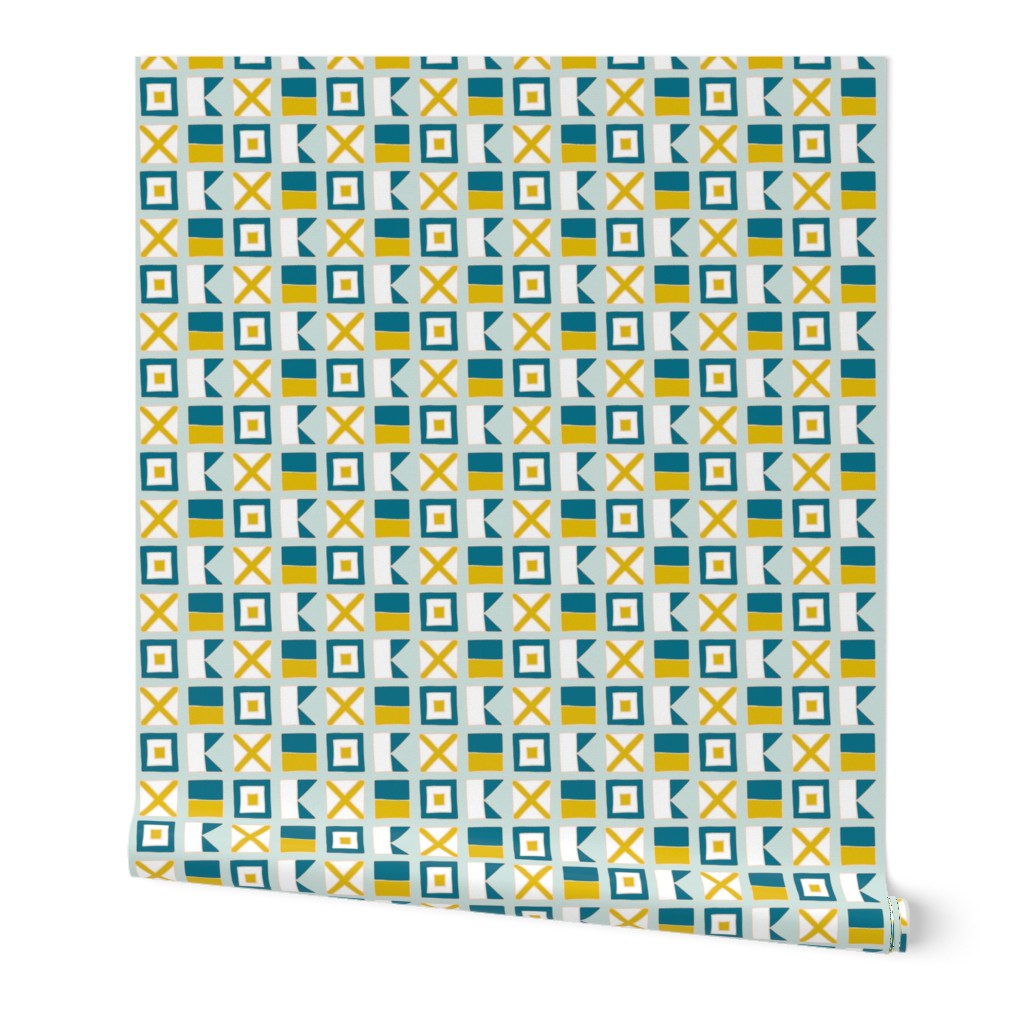 WAVE Nautical flags - mustard teal by Pippa Shaw