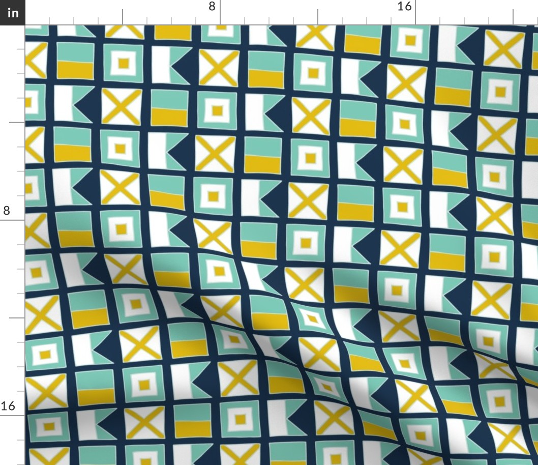 WAVE Nautical flags - navy by Pippa Shaw