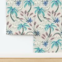 tropical dinosaurs - light grey dotted background/large scale