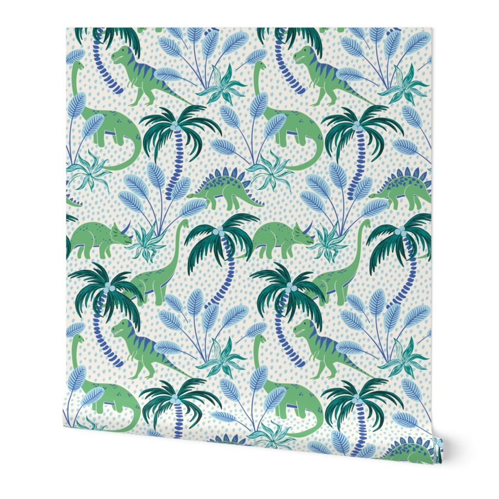 tropical dinosaurs - blue and green/medium scale