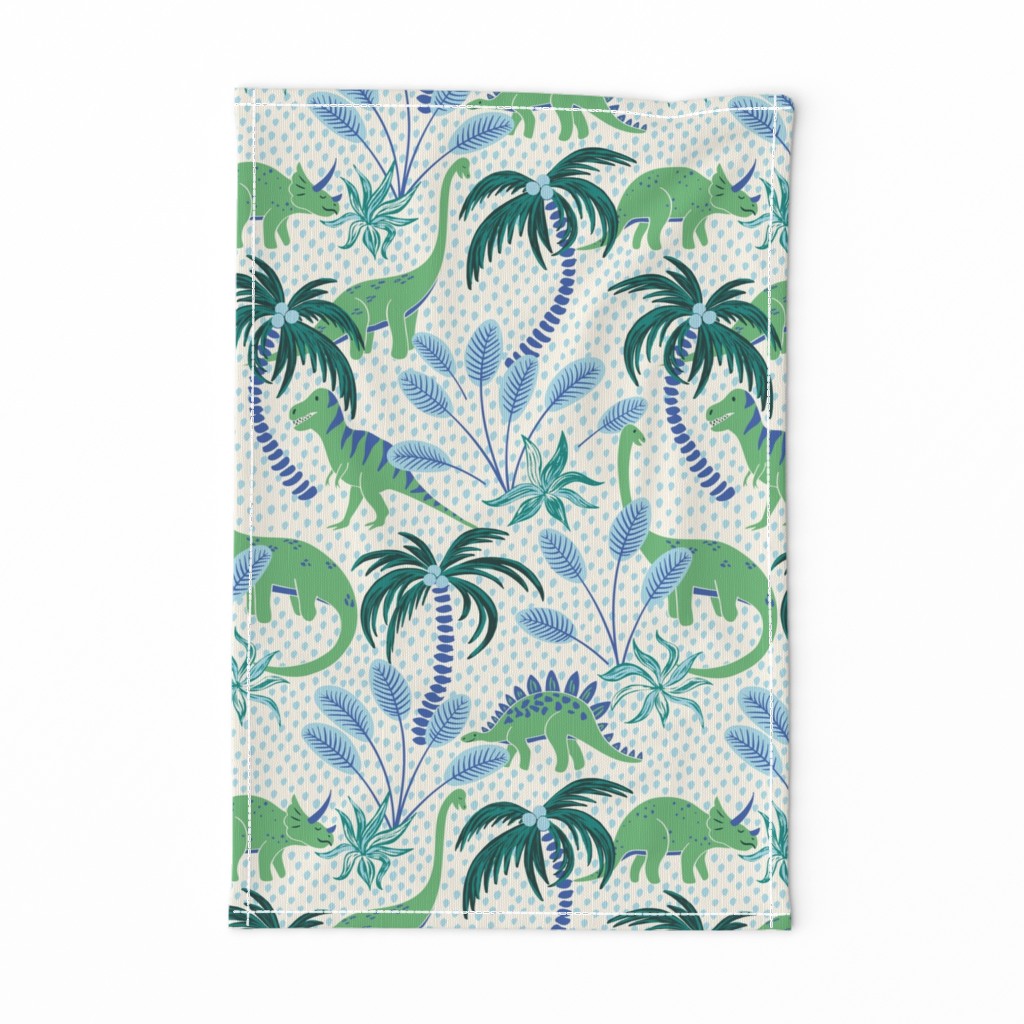 tropical dinosaurs - blue and green/medium scale