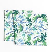 tropical dinosaurs - blue and green/medium scale