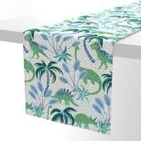 tropical dinosaurs - blue and green/medium scale
