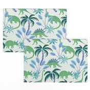 tropical dinosaurs - blue and green/medium scale