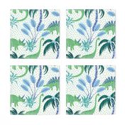 tropical dinosaurs - blue and green/medium scale