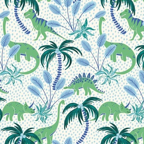 tropical dinosaurs - blue and green/medium scale