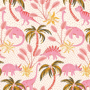 tropical dinosaurs - pink/medium scale