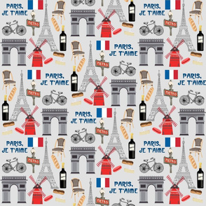 paris fabric - paris landmarks fabric, french fabric, france fabrics, - light grey