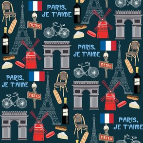 paris fabric - paris landmarks fabric, french fabric, france fabrics, - navy
