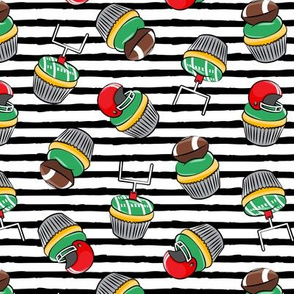 Football Cupcakes - Cute Football  and goal post cupcakes - fall sports - red on black stripes - LAD19