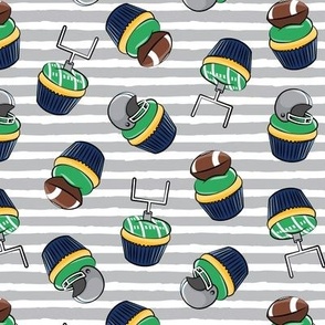 Football Cupcakes - Cute Football  and goal post cupcakes - fall sports - blue and silver (stripes) - LAD19