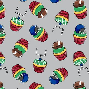 Football Cupcakes - Cute Football  and goal post cupcakes - fall sports - blue and red on grey - LAD19