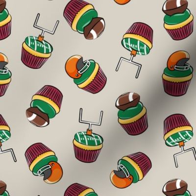 Football Cupcakes - Cute Football  and goal post cupcakes - fall sports -maroon and orange on tan - LAD19