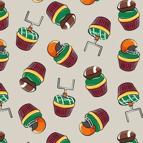 Football Cupcakes - Cute Football  and goal post cupcakes - fall sports -maroon and orange on tan - LAD19