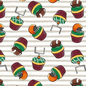 Football Cupcakes - Cute Football  and goal post cupcakes - fall sports -maroon and orange (tan stripes) - LAD19