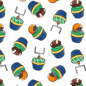 Football Cupcakes - Cute Football  and goal post cupcakes - fall sports - orange and blue on white - LAD19