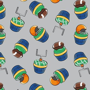 Football Cupcakes - Cute Football  and goal post cupcakes - fall sports - orange and blue on grey - LAD19