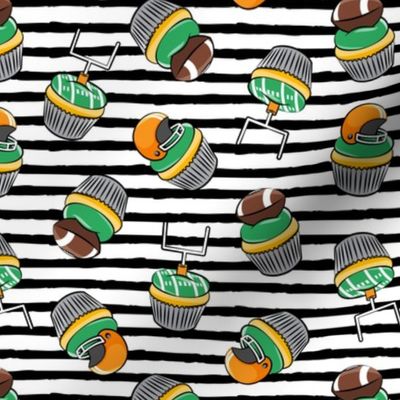 Football Cupcakes - Cute Football  and goal post cupcakes - fall sports - orange with black stripes - LAD19