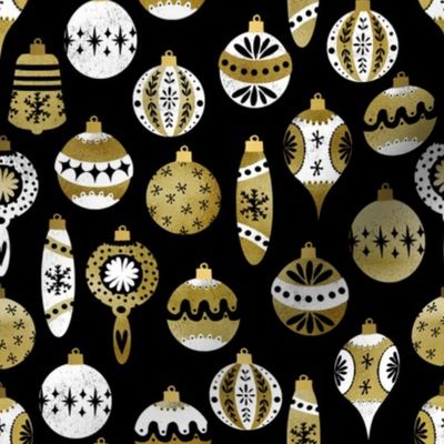 vintage ornaments fabric - retro ornaments, christmas fabric, christmas ornaments fabric - gold and white