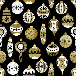 vintage ornaments fabric - retro ornaments, christmas fabric, christmas ornaments fabric - gold and white