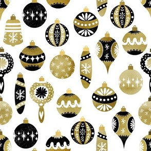vintage ornaments fabric - retro ornaments, christmas fabric, christmas ornaments fabric - black and gold