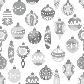 vintage ornaments fabric - retro ornaments, christmas fabric, christmas ornaments fabric - silver