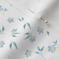 9" Tiny blue hand drawn watercolor flowers on white - Mix & Match with my Mice patterns 2