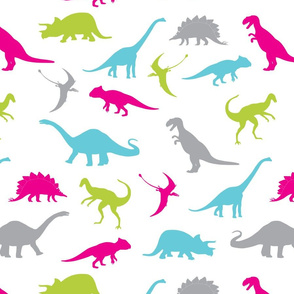 Dinosaurs | Hot Pink, Aqua Blue, Bright Chartreuse, Green, Grey | Dino Pattern for Girls and Boys | Kids