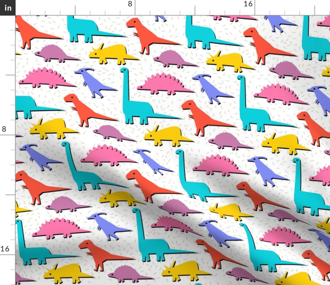 nineties pop-art dinosaur stampede Fabric | Spoonflower